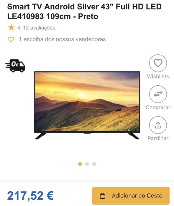 Smart TV 109cm 43" Full HD LED Silver, Excelente estado