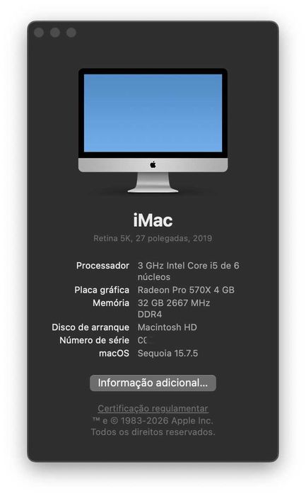 OPORTUNIDADE - iMac 27" 5K (2019) | 32GB RAM | Caixa Original | Estado Impecável