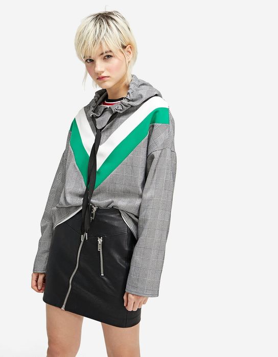 Stradivarius світшот сірий зелений з капюшоном оверсайз в клітинку M L