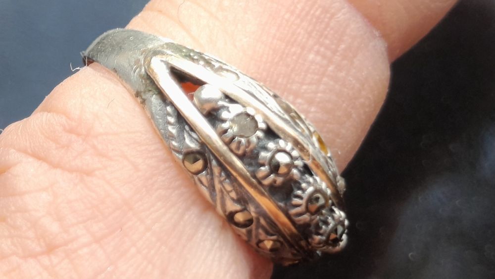 Anel prata e ouro art deco