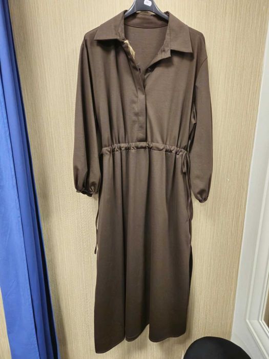 Sukienka czekolada długa marszczenia rozporki XL/XXL Italy !!!