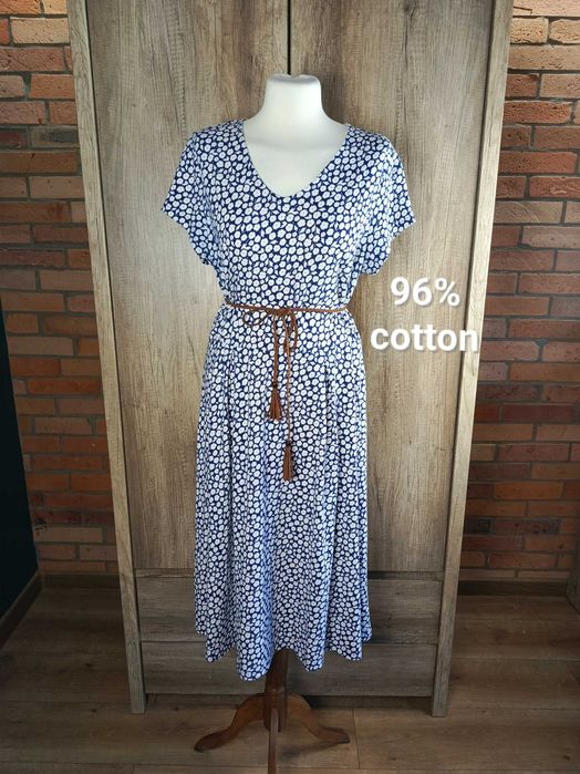 Seasalt Cornwall sukienka midi w kwiaty bawełna studniówka 42 XL