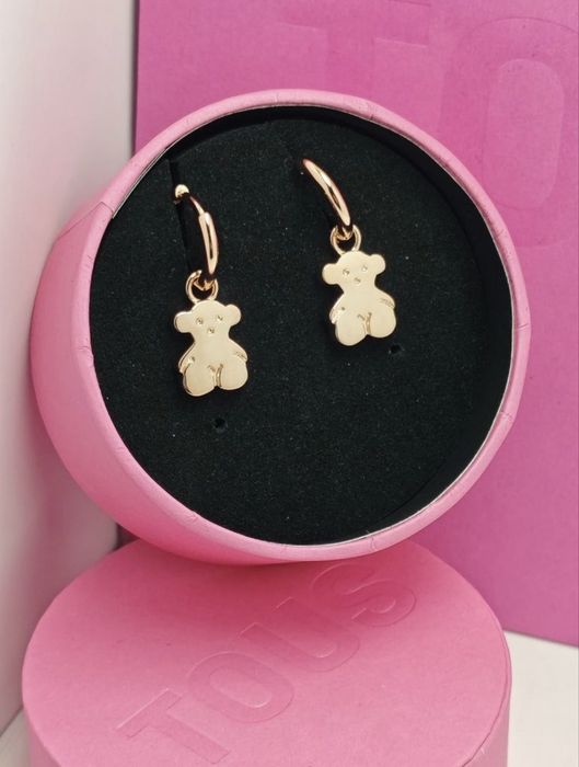 Kolczyki z misiem różowe srebro vermeil 925