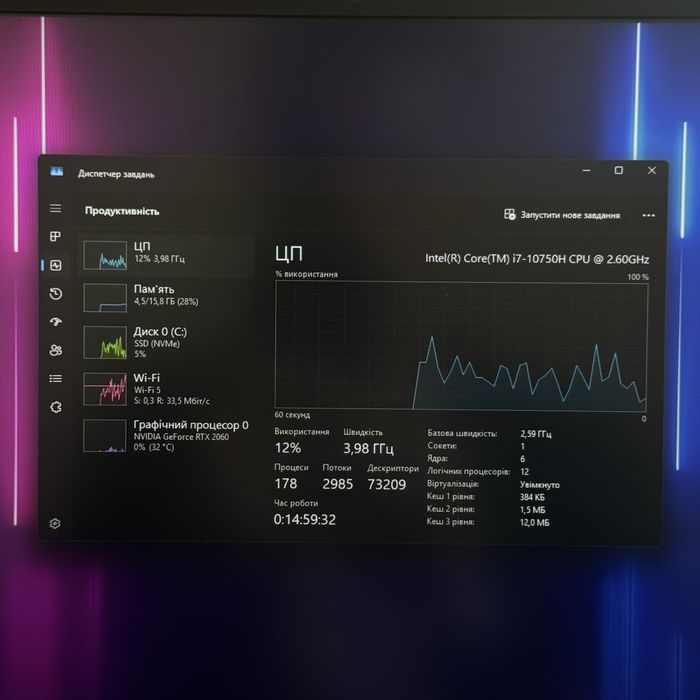 Ігровий ноутбук HP Omen Rtx 2060, i7 10750, 512Gb