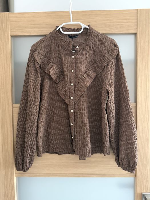Czekoladowa koszula zara oversize boho rustykslna kratka