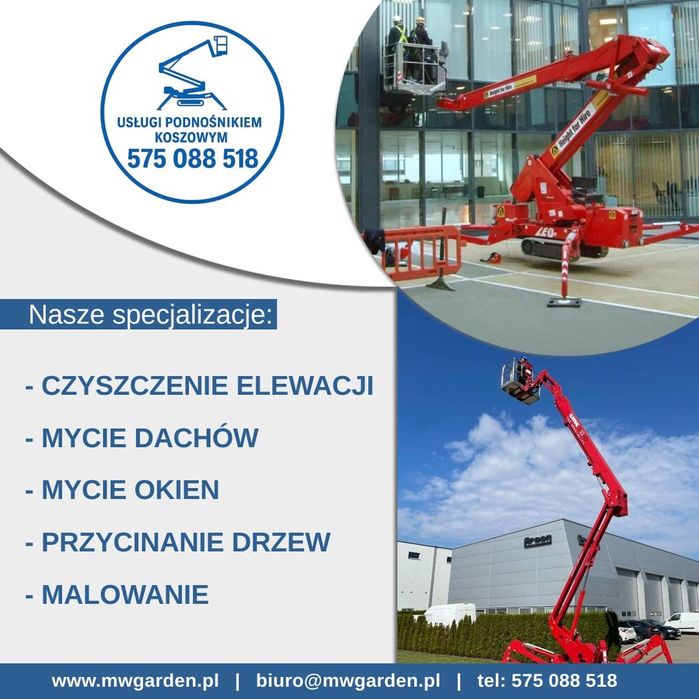 Usługi podnośnikiem koszowym na gąsienicach 23m_ 98cm szerokości pająk