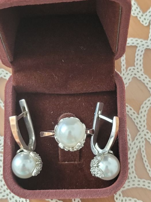 Сережки і каблучка 16,5 срібло, золото, перлина