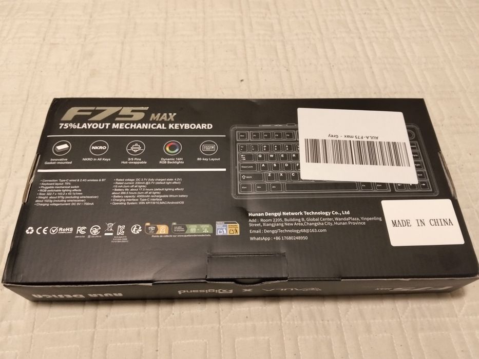 Teclado Mecânico AULA F75 Max Preto/Cinzento (Wireless / Bluetooth)