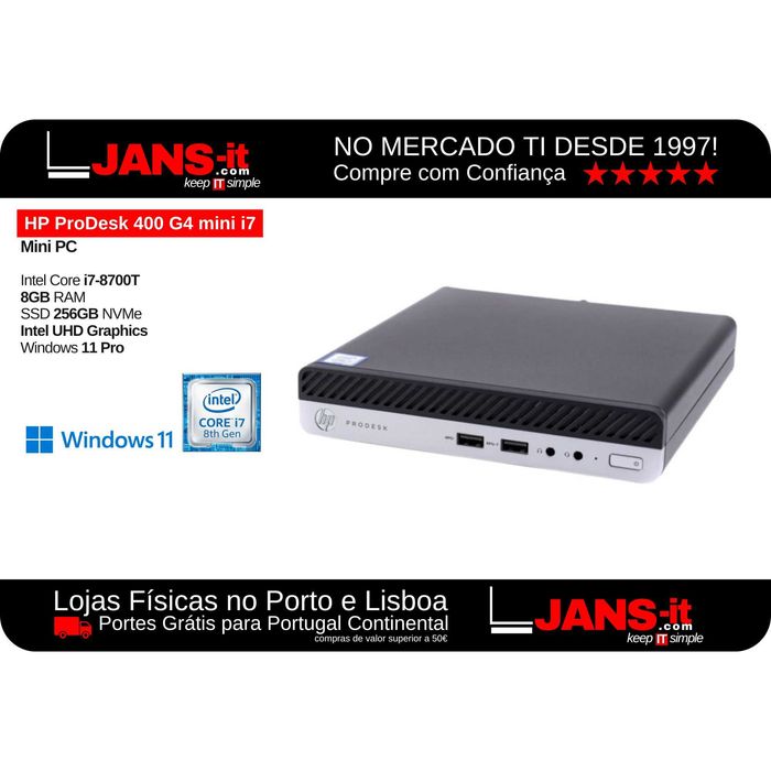 Mini PC HP ProDesk 400 G4 mini i7-8700T | 8GB | SSD 256GB | Win 11 Pro
