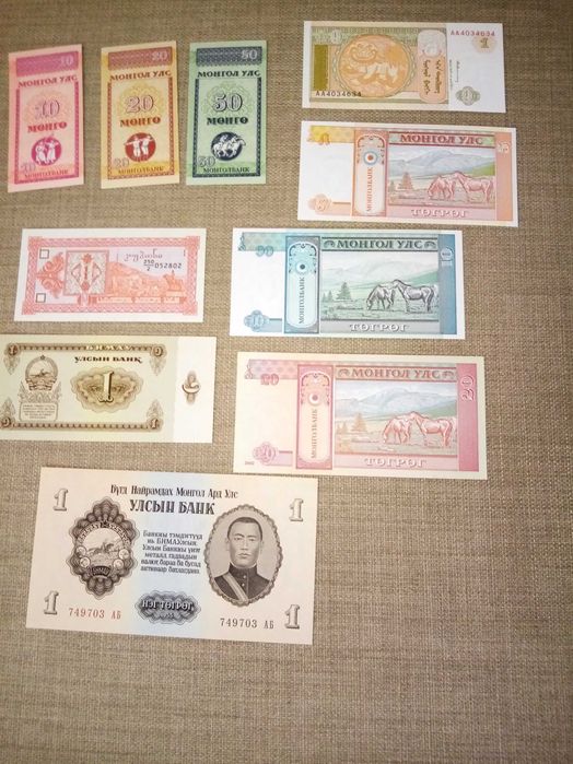 MONGOLIA, 10 NOTAS Não circuladas, conforme as fotos, de vária Séries