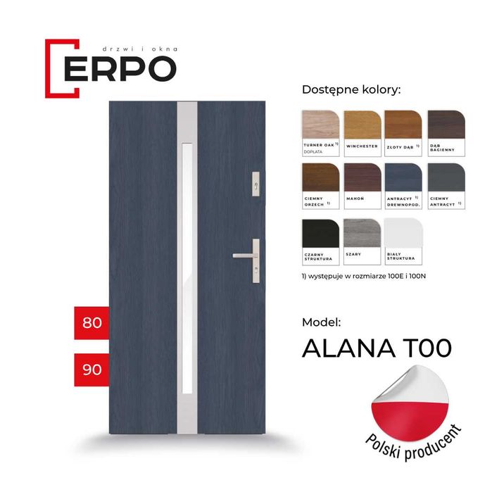 NOWE drzwi zewnętrzne winchester gr.72mm ocieplone 90 prawe i lewe