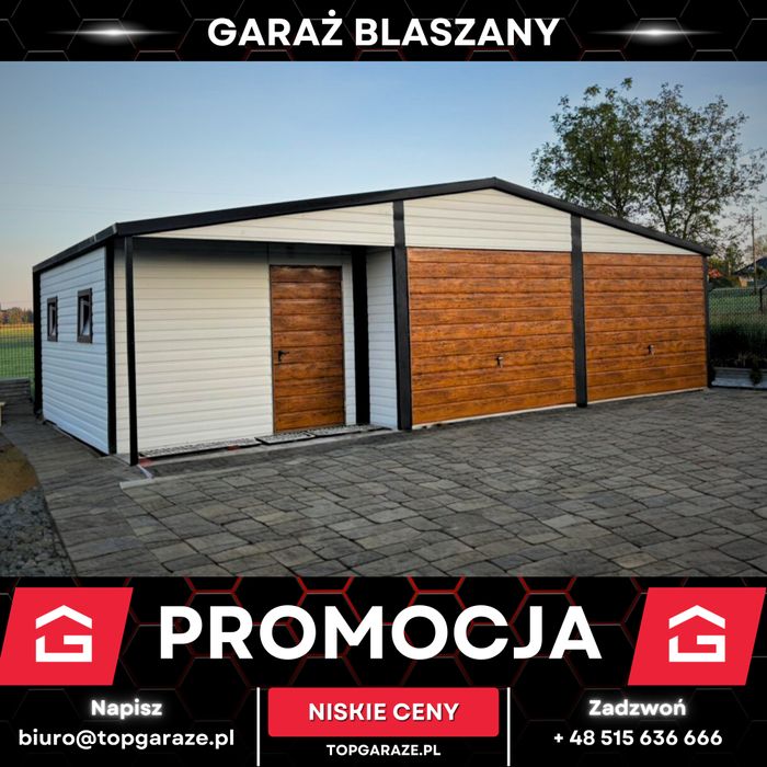 Garaż blaszany dwustanowiskowy z pomieszczeniem gospodarczym 9x5m TOP