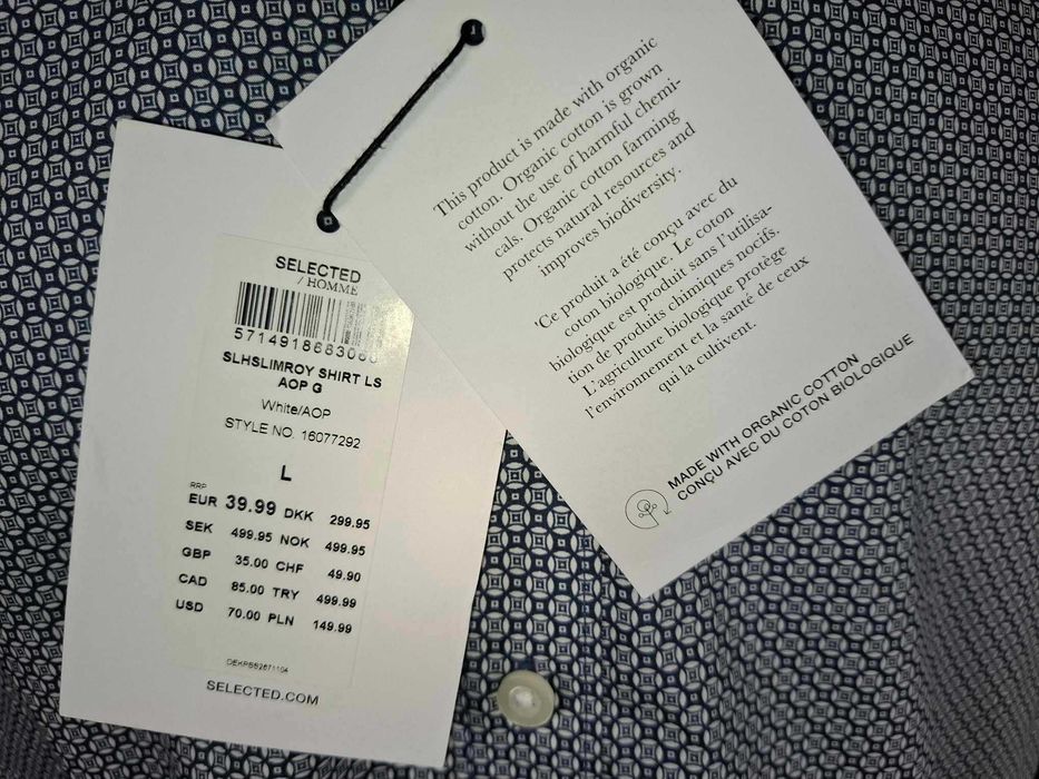 SELECTED HOMME Slim Nowa Koszula Męska L 42 Oryginalna Bawełna 100%