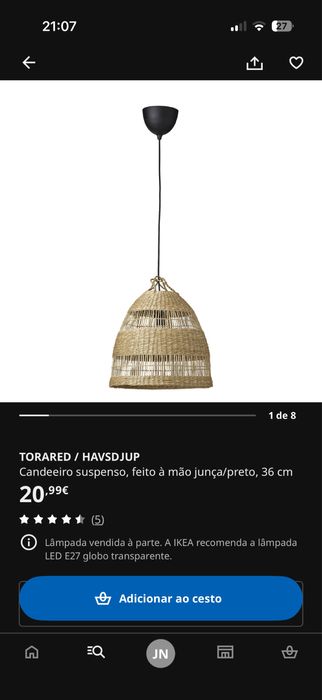 Candeeiro de teto de junça