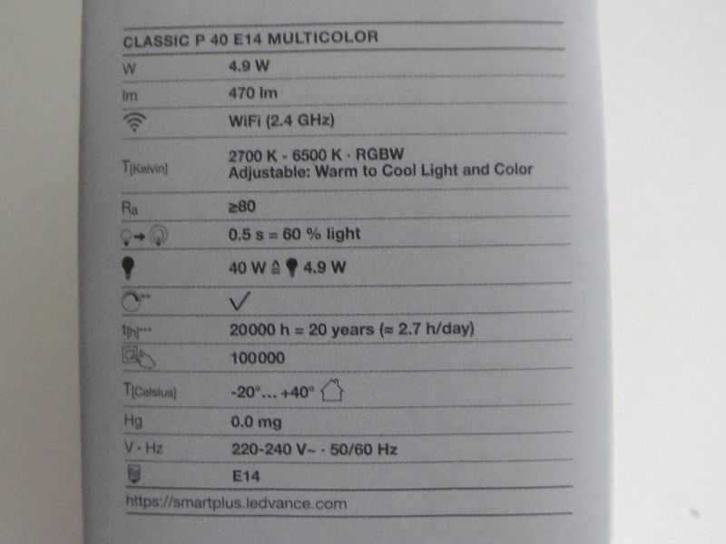 Żarówka LED E14 4,9W RGBW SMART+ WiFi sterowana smartfonem K