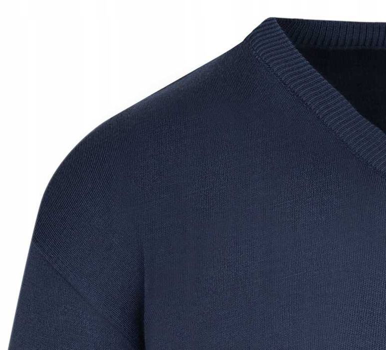 Sweter Męski V Serek- Wełna - KNK - jeans
