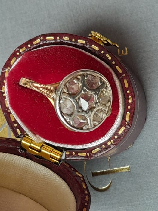 R.13 Pierścionek Art Deco Złoto 750 Diamenty Srebro WYCENA