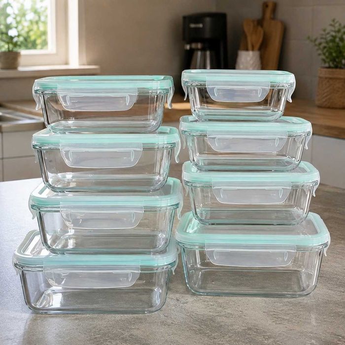 Lunchbox szklany zestaw 8 pojemników szczelnych BPA Free