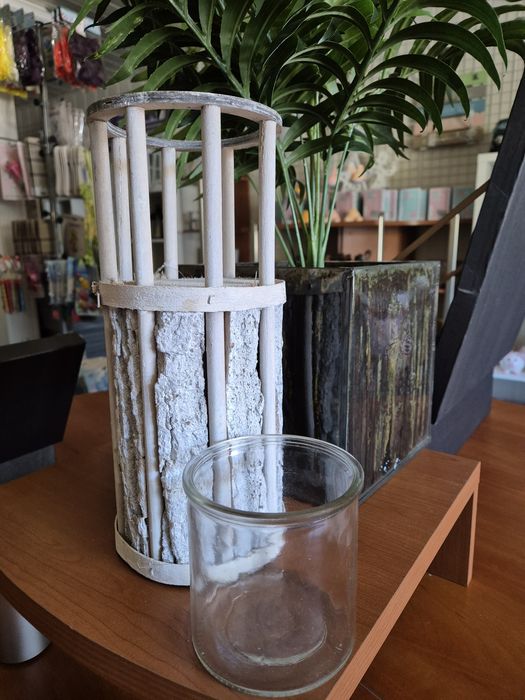 Lampion drewniany szklany świeczniki lampiony