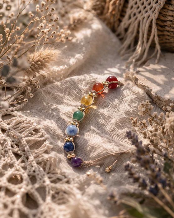 Bransoletka czakralna – rękodzieło, kamienie naturalne, makrama