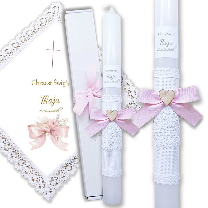 Szatka i Świeca do Chrztu Świętego Personalizacja Imię i Data