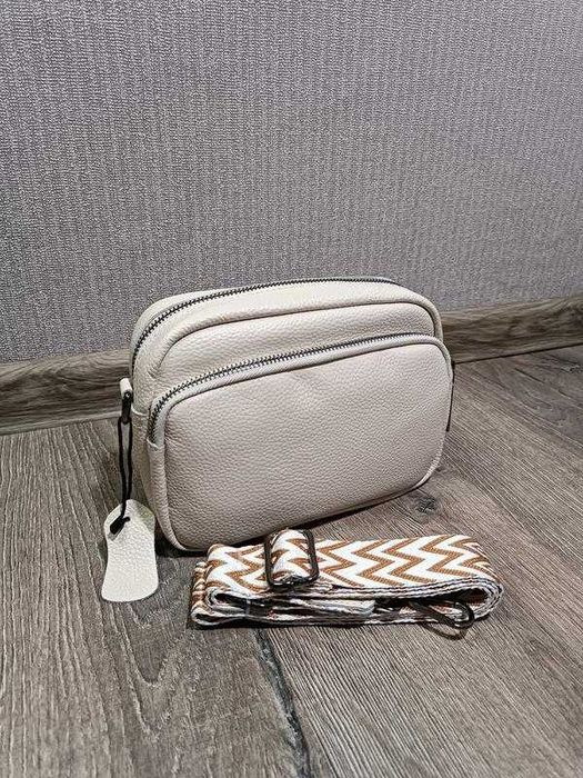 Нова сумка молочного кольору, натуральна шкіра, текстильний ремінь.