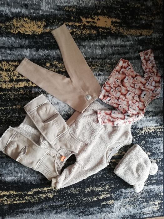 Komplet i love milk 86/92 uszka prążek polar miś czapka paka jesien