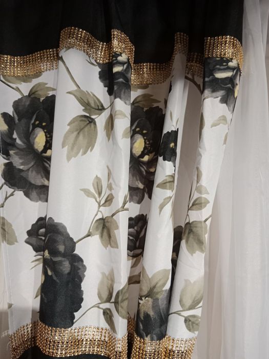 Nowy prześliczny komplet szaro czarne zasłony i biały woal 400x160