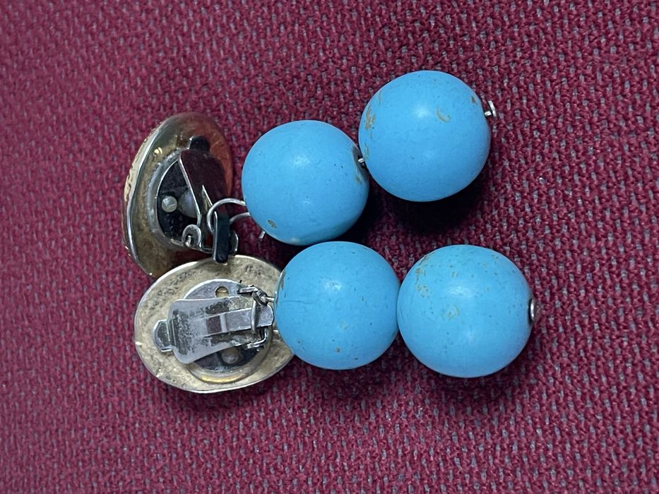 Turkus Stary Zestaw Klipsy Kolczyki z Prl