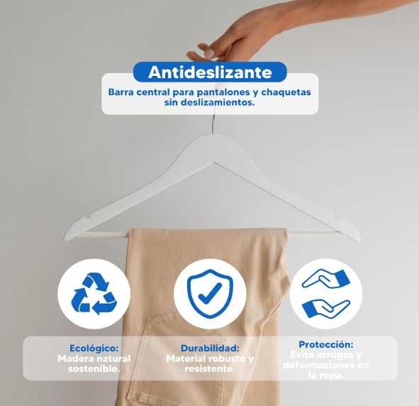 10 x cabides de madeira branca maciça para roupa