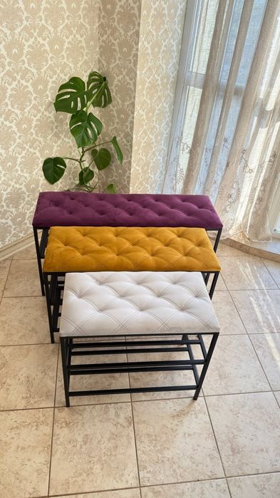 Банкетка для прихожей с мягким сиденьем, поличка для взуття, лавочка