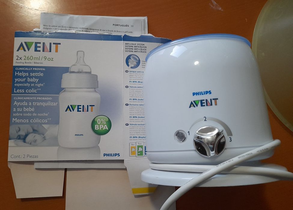 Conjunto biberões, aquecedor e esterilizador