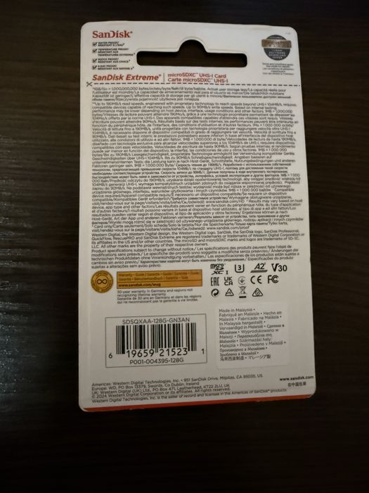 SD-карта памяти SanDisk Extreme SD 128GB | V30 U3 | Оригинал