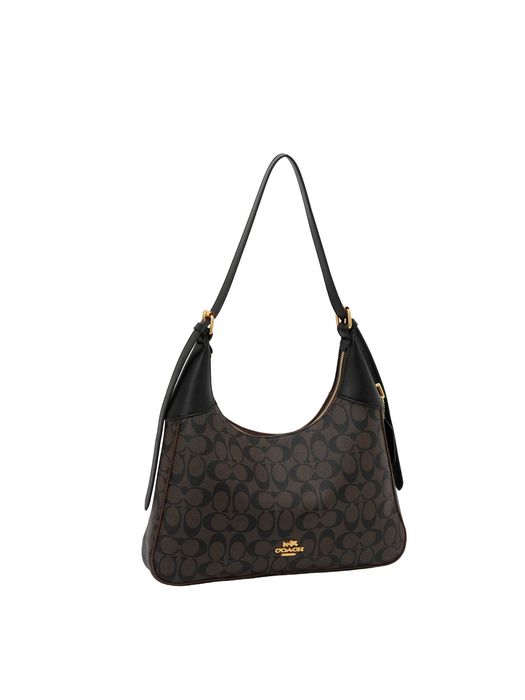 Жіноча сумка COACH Signature Canvas / Сумка Коач / жіноча коричнева сумка-хобо Коуч