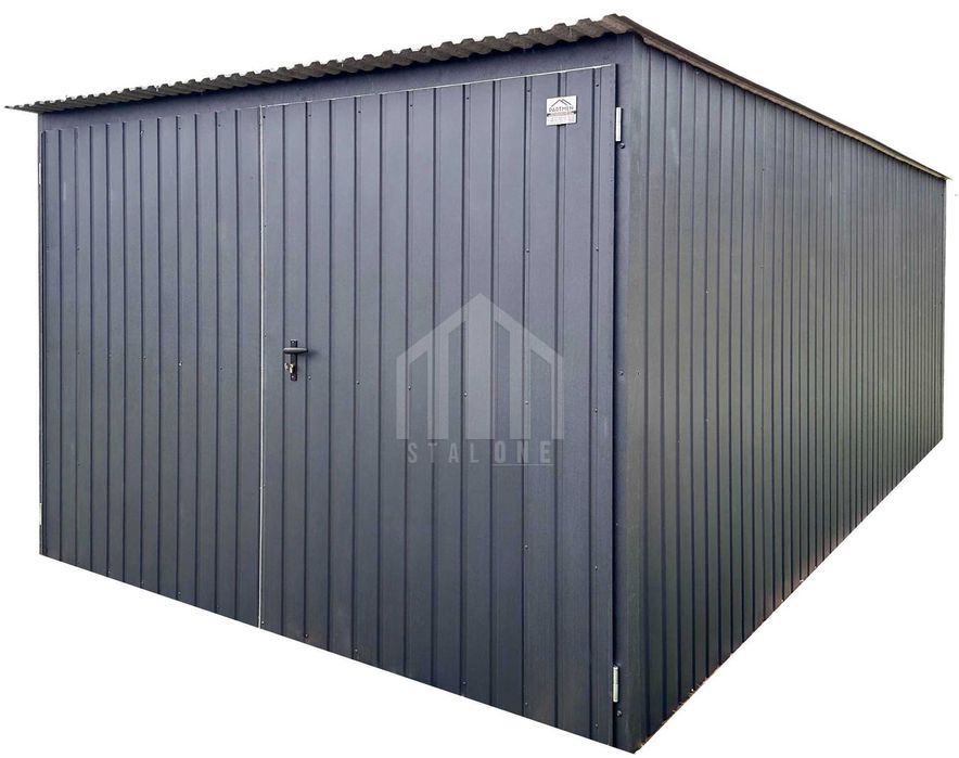 Garaż blaszany 3x5m brama dwuskrzydłowa antracyt dach spad w tył SO168