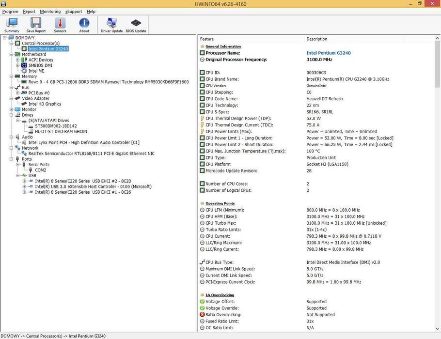 Lenovo Think Centre E73 Intel Pentium G3240 3,1GHz 500GB/4GB/WIN8