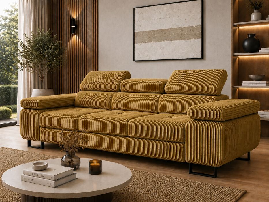 Sofa rozkładana prosto od producenta regulowane zagłówki funkcja spania sztruks