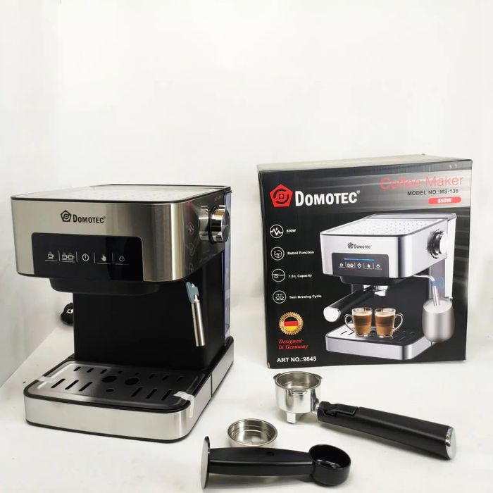 Кавоварка Domotec MS-136: 850 Вт, 15 бар, сенсорна панель, регулювання пари,підігрівання чашок кавомашина