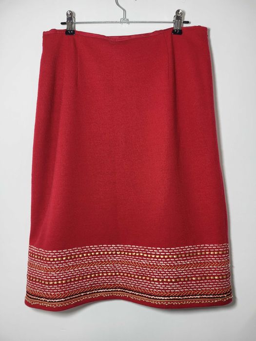 Piękna czerwona wełniana spódnica L 40 wełna 100% unikatowa wyjątkowa