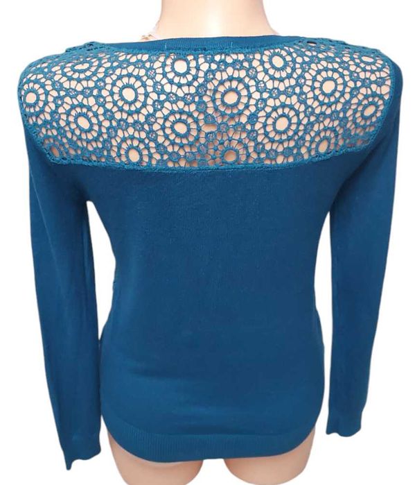 Niebieski ażurowy sweter rozpinany, R. M/L
