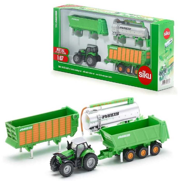 Siku 1848 Traktor Deutz Fahr z naczepą przyczepą i cysterną skala 1:87