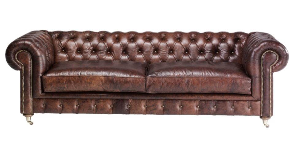 Sofá Chesterfield em pele envelhecida- Novo