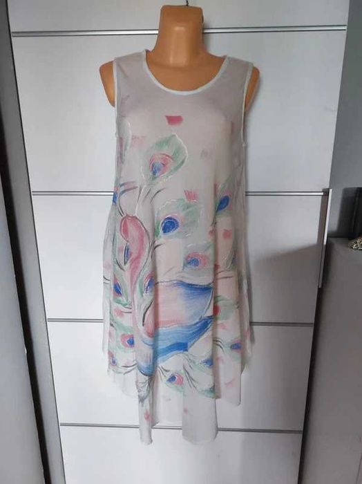 Sukienka plażowa z pawiem 100% rayon One Size S - XXL