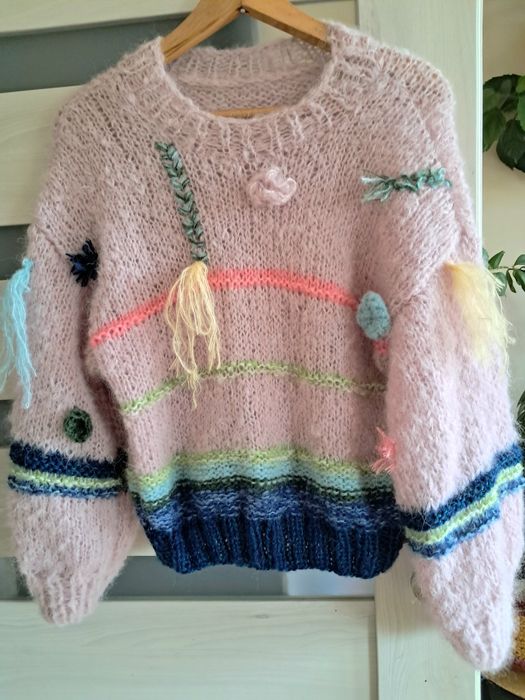 Kolorowy sweterek z Alpaki i Merino .Handmade.
