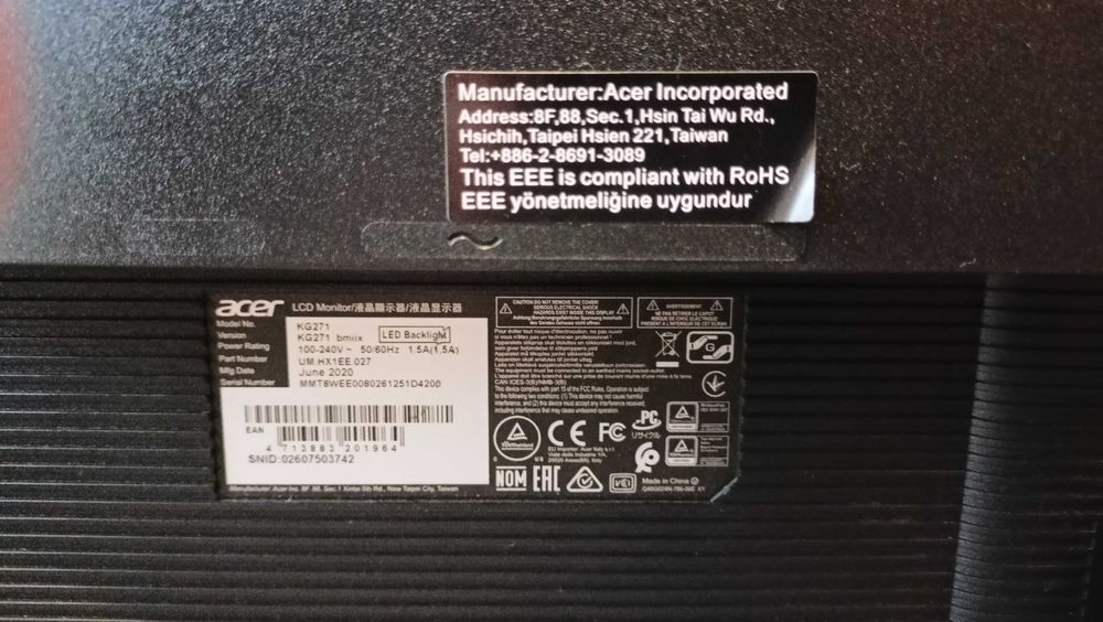 Monitor Acer KG271bmiix 27 cali 1920x1080 Full HD 75 Hz