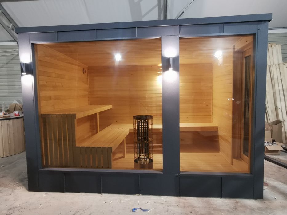 Sauna Ogrodowa Nowoczesna 3,4x 2,3m Blacha Rąbek +Piec Komplet!
