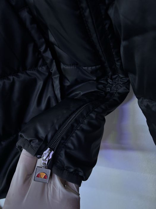 Ellesse black hooded puffer jacket zip logo printed