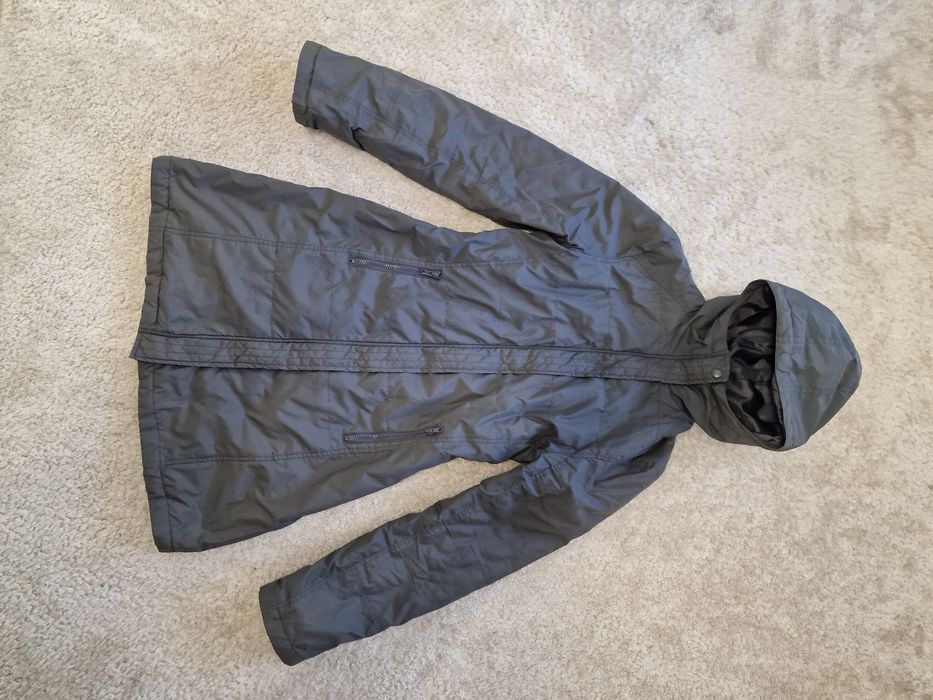 Kurtka szara S 36 H&M długa puchowa Divided kaptur zamek zimowa