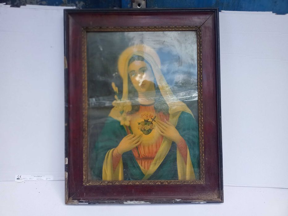 Stary Religijny Obraz w Ramie