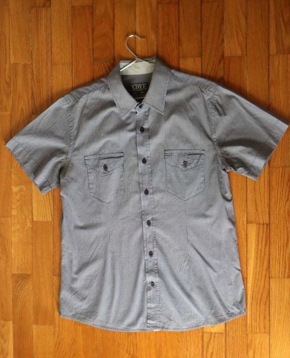 Camisa algodão de manga curta xadrez cor azul escura